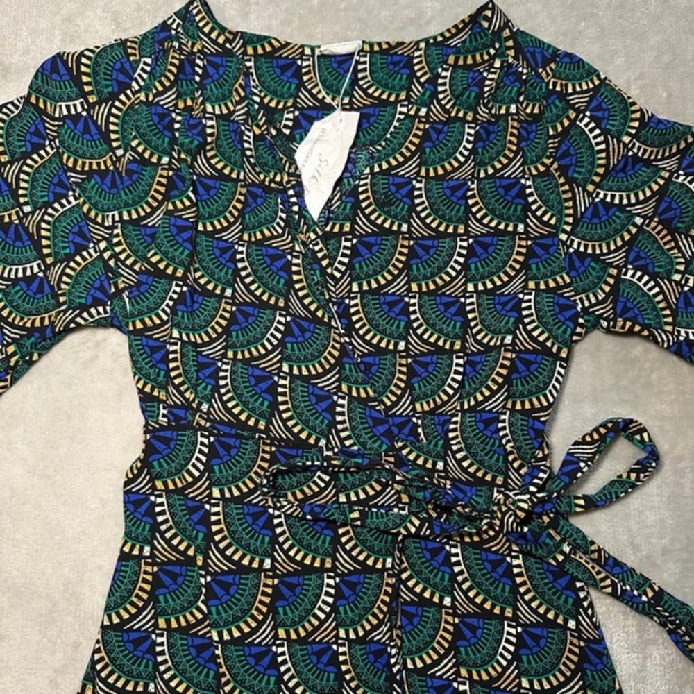 NWT Silk&Salt Wrap Maxi Dress Size S Green Blue Peacock Geometric Boho Resort - Picture 15 of 17